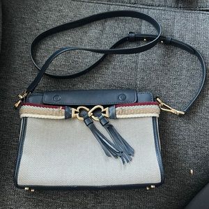 Kate Spade Crossbody Purse - Navy with Woven Band and Gold Detail